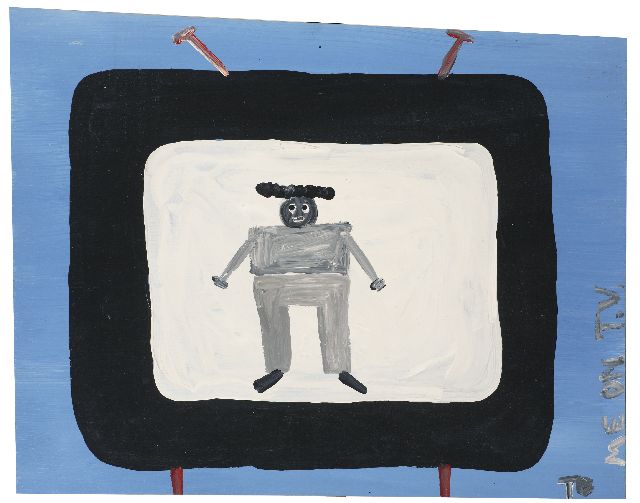 Tim Brown | Me on tv, acrylic on panel, 37.0 x 48.0 cm, signed l.r. with initials