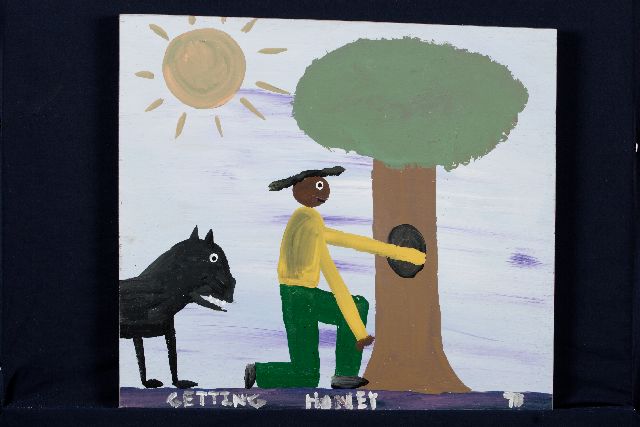 Tim Brown | Getting honey, acrylic on panel, 43.0 x 48.0 cm, signed l.r. with initials