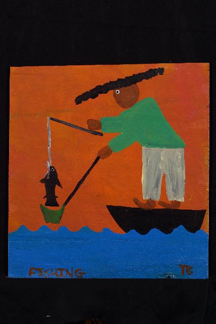 Tim Brown | Fishing, acrylic on panel, 46.0 x 43.0 cm, signed l.r. with initials