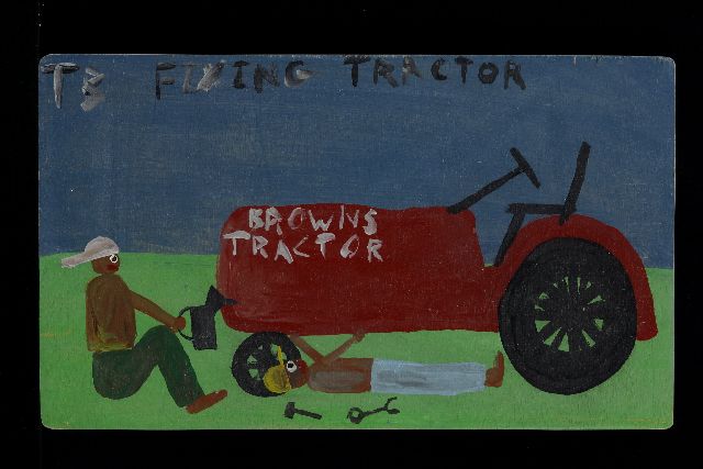 Tim Brown | Fixing tractor, acrylic on panel, 30.0 x 50.0 cm, signed u.l. with initials