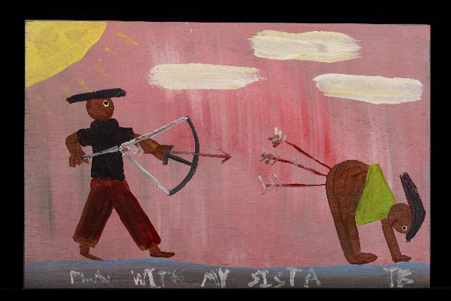 Tim Brown | Play with my sista, acrylic on panel, 37.0 x 56.0 cm, signed l.r. with initials