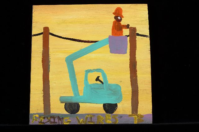 Tim Brown | Fixing wires, acrylic on panel, 36.0 x 36.0 cm, signed l.r. with initials