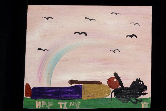 Tim Brown | Nap time, acrylic on panel, 38.0 x 47.0 cm, signed l.r. with initials