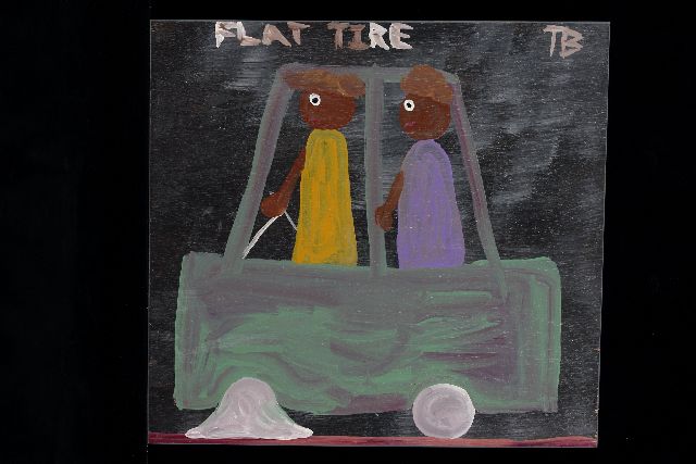 Tim Brown | Flat tire, acrylic on panel, 42.0 x 46.0 cm, signed u.r. with initials