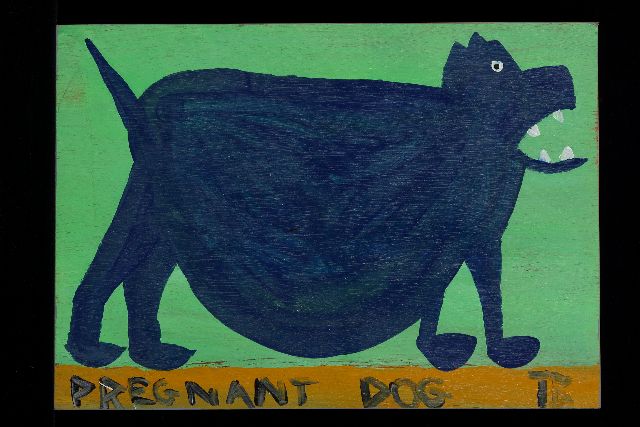 Tim Brown | Pregnant dog, acrylic on panel, 31.0 x 44.0 cm, signed l.r. with initials