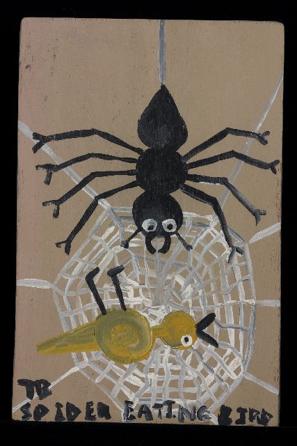 Tim Brown | Spider eating bird, acrylic on panel, 43.0 x 38.0 cm, signed l.l. with initials