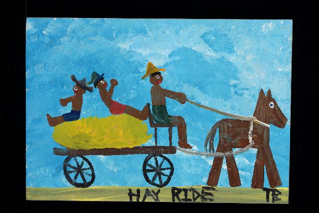 Tim Brown | Hay ride, acrylic on panel, 36.0 x 52.0 cm, signed l.r. with initials