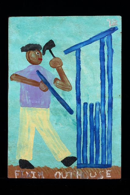 Tim Brown | Fixin outhouse, acrylic on panel, 54.0 x 38.0 cm, signed u.r. with initials