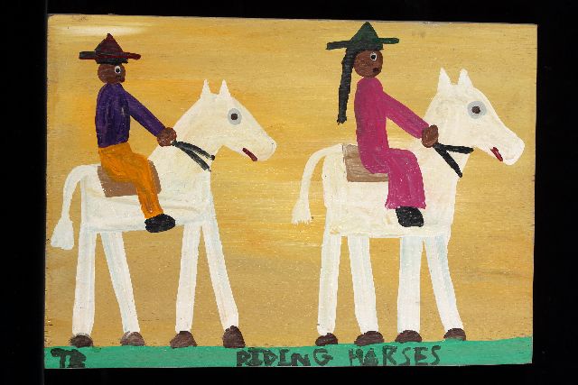 Tim Brown | Riding horses, acrylic on panel, 37.0 x 52.0 cm, signed l.l. with initials