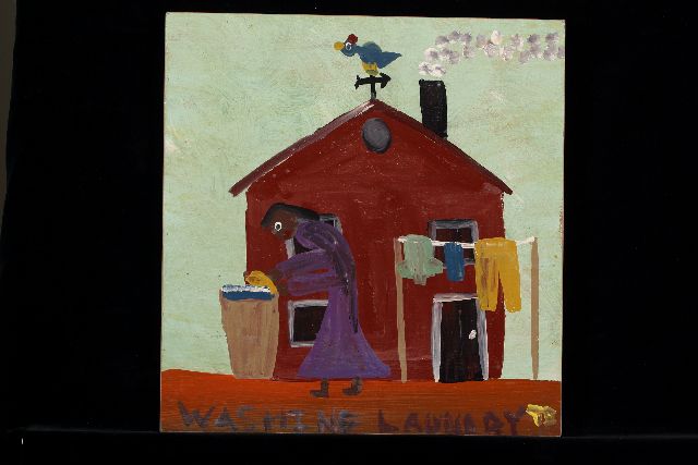 Tim Brown | Washing laundry, acrylic on panel, 40.0 x 39.0 cm, signed l.r. with initials