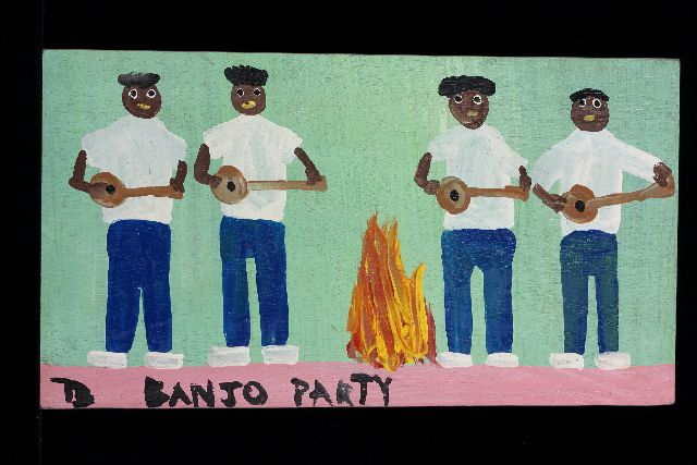 Tim Brown | Banjo Party, acrylic on panel, 30.0 x 53.0 cm, signed l.l. with initials