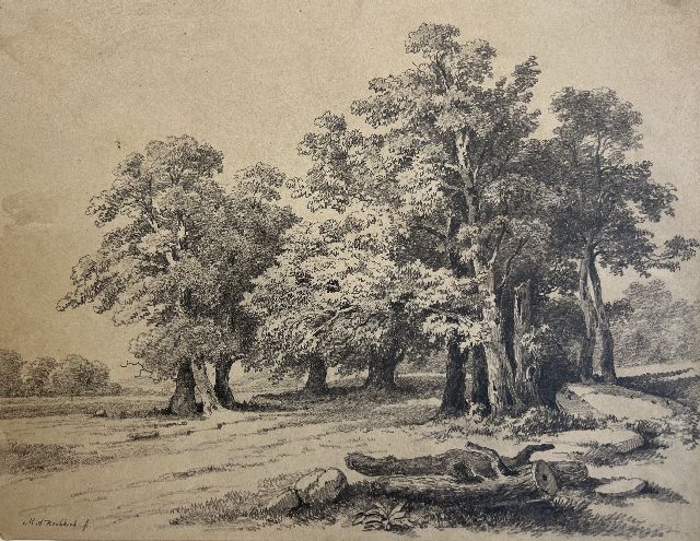 Marinus Adrianus Koekkoek I | Landscape with old oak trees, pencil on paper, 24.5 x 32.0 cm, signed l.l.
