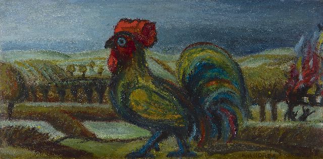 Andréa C.  | Rooster, oil on panel 20.0 x 40.0 cm, signed l.r.