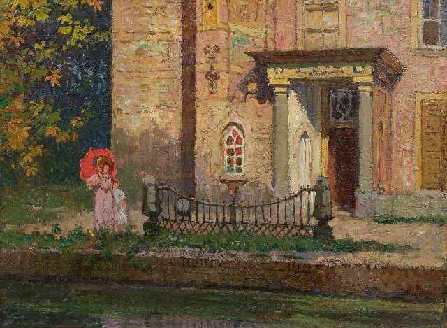Viegers B.P.  | het Huis te Hoorn in Rijswijk with a lady and child, oil on canvas 37.3 x 50.0 cm, signed l.r.