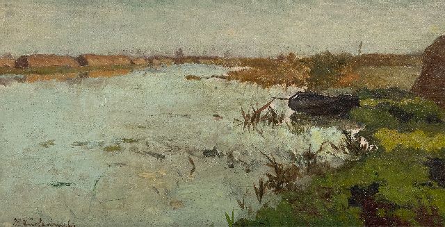 Weissenbruch H.J.  | Peat landscape, oil on canvas laid down on panel 17.2 x 33.0 cm, signed l.l.