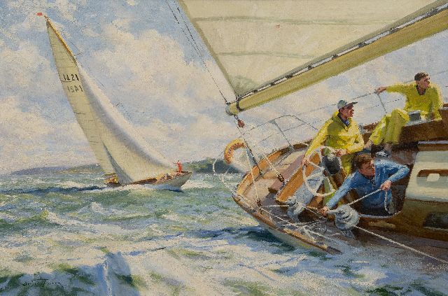 Deryck Foster | Stand in towards the harbour, oil on canvas laid down on painter's board, 60.8 x 90.8 cm, signed l.l. and dated '65