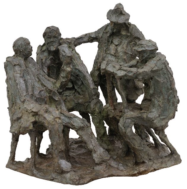 Jits Bakker | Card game (four card players), bronze, 49.5 x 54.0 cm, signed on the base