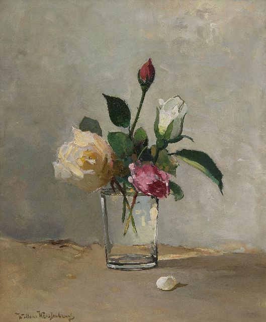 Willem Weissenbruch | Still life with roses in a glass, oil on canvas, 31.9 x 27.0 cm, signed l.l.
