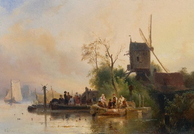 Wijnand Nuijen | Watermill and ferry, oil on panel, 40.5 x 57.3 cm, signed l.l. and dated ca. 1835-1837
