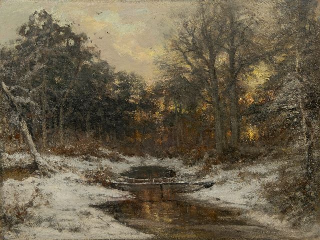 Apol L.F.H.  | Snowy forest at sunset, oil on canvas 71.0 x 92.6 cm, signed l.l.