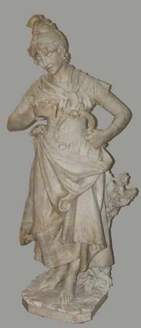 Andrei Cambi | The shepherdess ( a pair with the accordeonist), marble, 132.0 x 54.0 cm, dated 1890