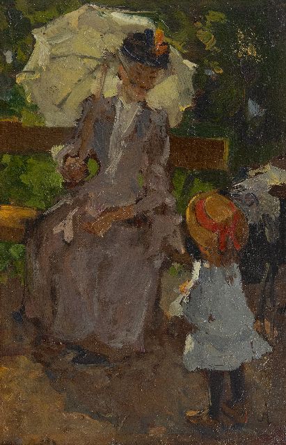 Akkeringa J.E.H.  | In the Park, oil on canvas laid down on panel 19.2 x 12.7 cm, signed l.r. with initial