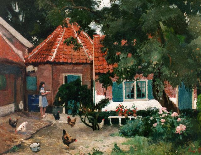 Jean 'Louis' Henri Bron | A farm-yard with chickens, 29.9 x 37.7 cm, signed l.r.