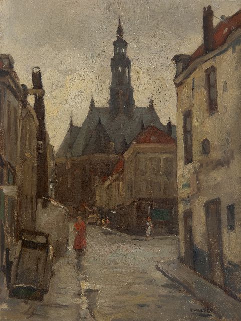 Noltee B.C.  | View of The Hague, with the Nieuwe Kerk beyond, oil on canvas 40.0 x 30.3 cm, signed l.r.