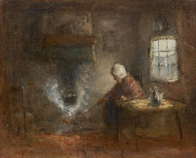 Israëls J.  | At the cooking pot, oil on canvas 43.4 x 53.3 cm, signed l.l.