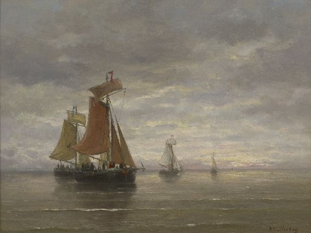 Hendrik Willem Mesdag | Fishing ships in a calm, oil on panel, 39.5 x 51.0 cm, signed l.r.