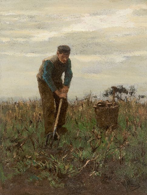 Mauve A.  | Digging potatoes, oil on panel 32.0 x 24.4 cm, signed l.r.