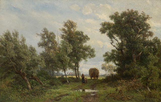 Jan Willem van Borselen | Homeward bound after haymaking, oil on canvas, 45.0 x 70.3 cm, signed l.r.