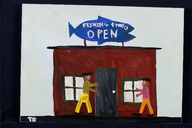 Brown T.  | Fishing store open, acrylic on panel 42.0 x 58.0 cm, signed l.l. with initials