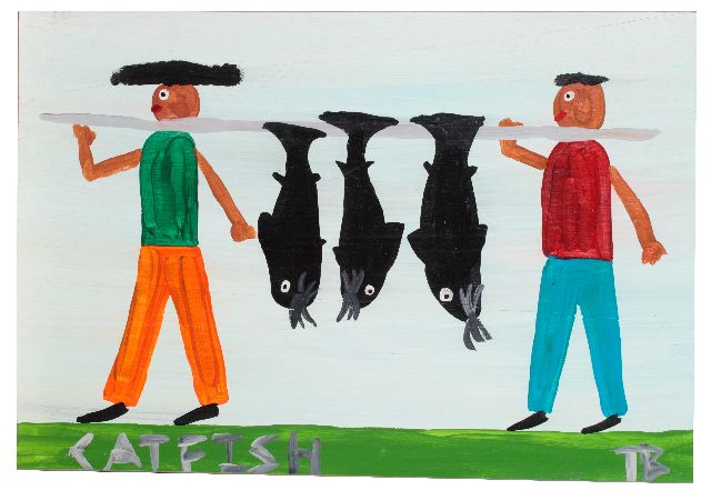 Tim Brown | Catfish, acrylic on panel, 37.0 x 55.0 cm, signed l.r. with initials