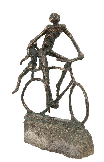 Bakker W.F.  | On the back of the bicycle, bronze 27.3 x 18.8 cm, signed on the base