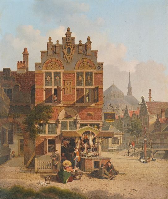 Verheijen J.H.  | The poultry market, oil on canvas 64.7 x 54.9 cm, signed l.l. and without frame