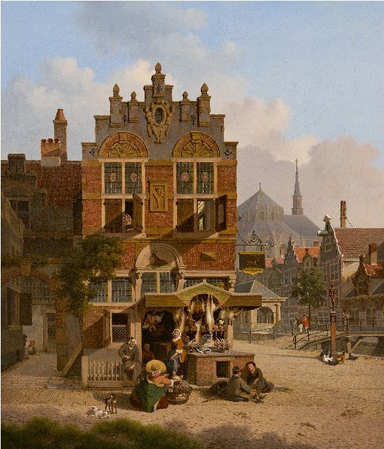 Verheijen J.H.  | The poultry market, oil on canvas 64.7 x 54.9 cm, signed l.l. and zonder lijst