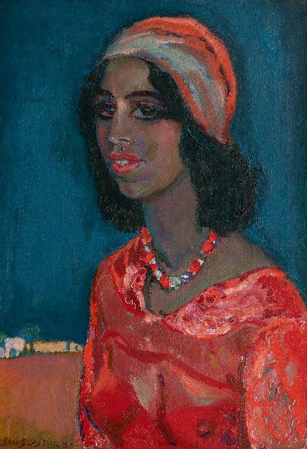 Jan Sluijters | A woman in a red blouse, oil on canvas, 66.0 x 46.0 cm, signed l.l. and on the canvas on the reverse and executed ca. 1925