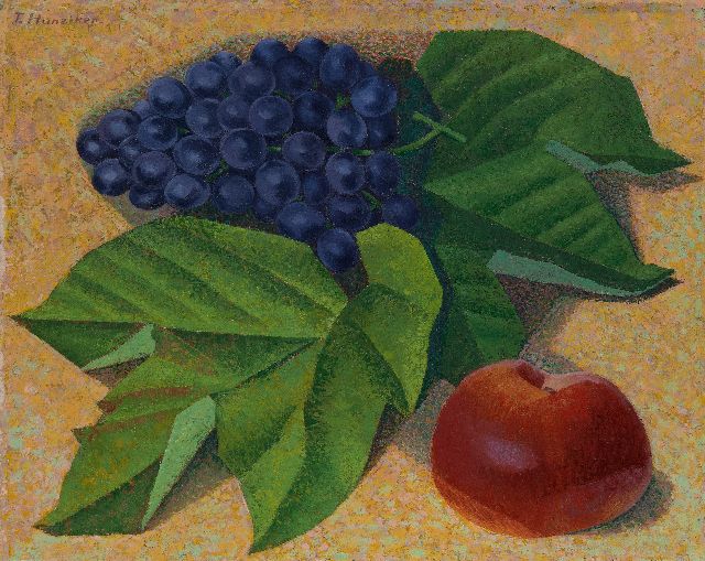 Frieda Hunziker | Still life with grapes and apple, oil on canvas, 40.4 x 50.4 cm, signed u.l. and executed ca. 1941
