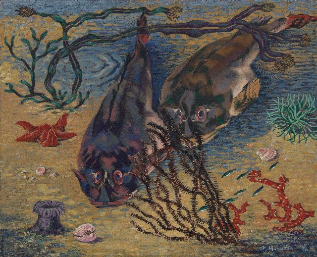 Frieda Hunziker | Flying gurnards, oil on canvas, 41.0 x 50.7 cm, signed l.r. and dated 12/41