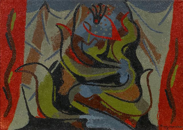 Frieda Hunziker | Composition plants, oil on canvas, 49.8 x 70.1 cm, signed l.r. and dated '46