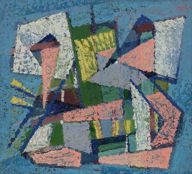Hunziker F.  | Composition, oil on painter's board 35.6 x 39.5 cm, signed on the reverse and executed 1948