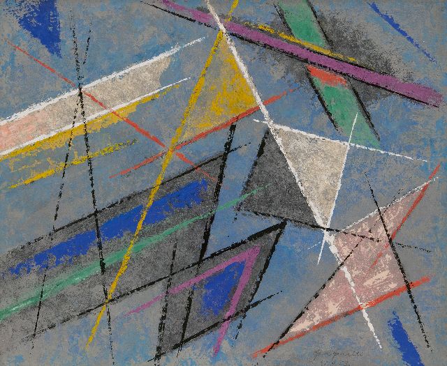 Ger Gerrits | Composition with triangles, pastel and gouache on paper, 42.0 x 53.0 cm, signed l.r. and dated 27.8.53.