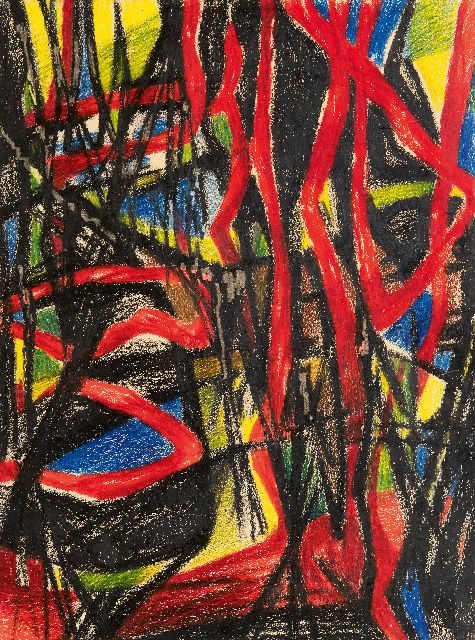 Hunziker F.  | Composition, wax crayons on paper 50.0 x 37.5 cm