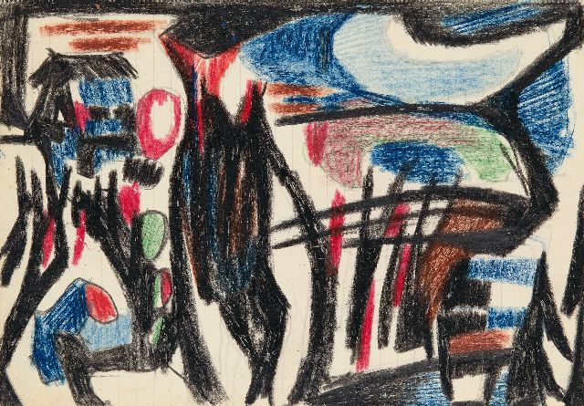 Frieda Hunziker | Landscape, wax crayons on paper, 19.4 x 26.9 cm, without frame