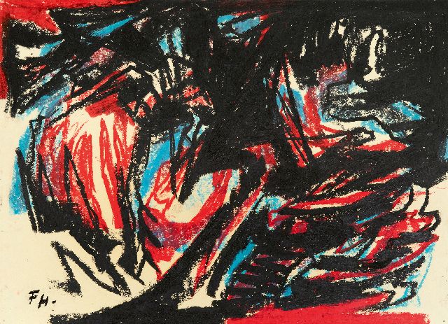 Frieda Hunziker | Composition, wax crayons on paper, 28.6 x 39.3 cm, signed l.l. with initials and without frame
