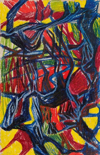 Frieda Hunziker | Composition, wax crayons on paper, 48.8 x 31.5 cm, signed l.l. and on the reverse and without frame