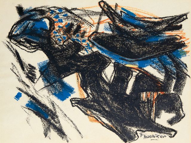 Frieda Hunziker | Composition, wax crayons on paper, 49.6 x 65.0 cm, signed l.r. and without frame