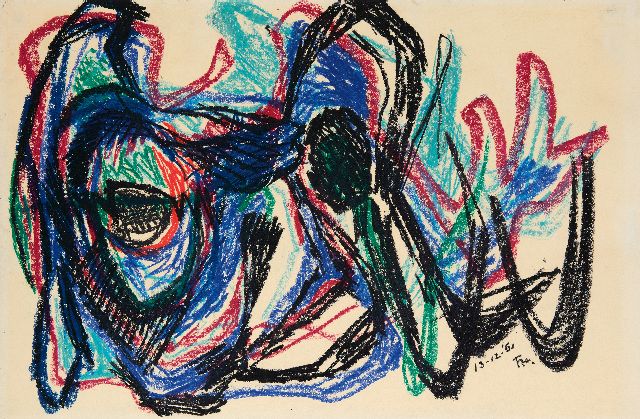 Frieda Hunziker | The monster, wax crayons on paper, 50.2 x 73.0 cm, signed l.r. with monogram and dated 13-12-'61, without frame