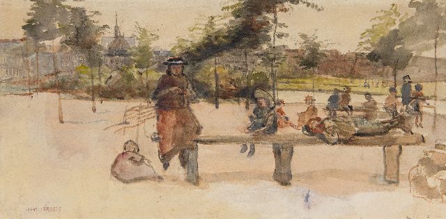 Israels I.L.  | A day in the Oosterpark, Amsterdam, watercolour on paper 24.5 x 49.3 cm, signed l.l.